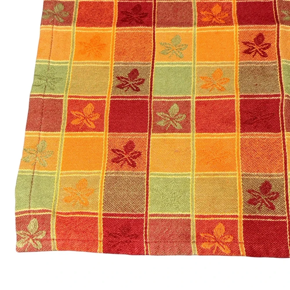 8 Vtg Fall Harvest Plaid Cloth Napkins Pumpkin Leaf Orange Red Green Square